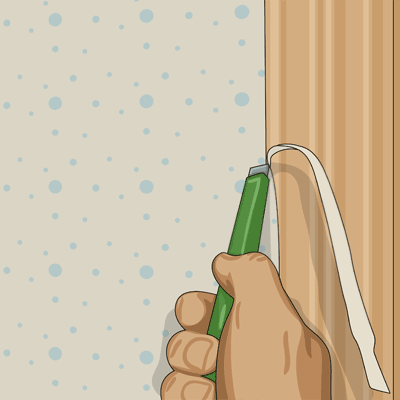 Skär loss tapeten runt dörrfoder och fönsterkarmar.