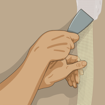 Spackla fast glasfiber eller en pappersremsa ovanpå spacklet