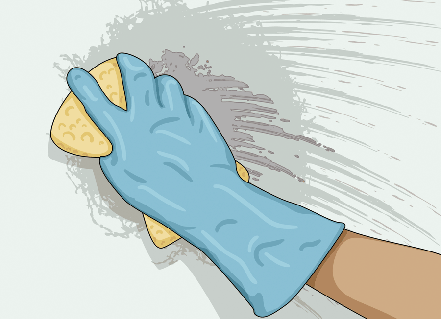 Förberedelse innan målning av vägg genom att tvätta av väggarna.