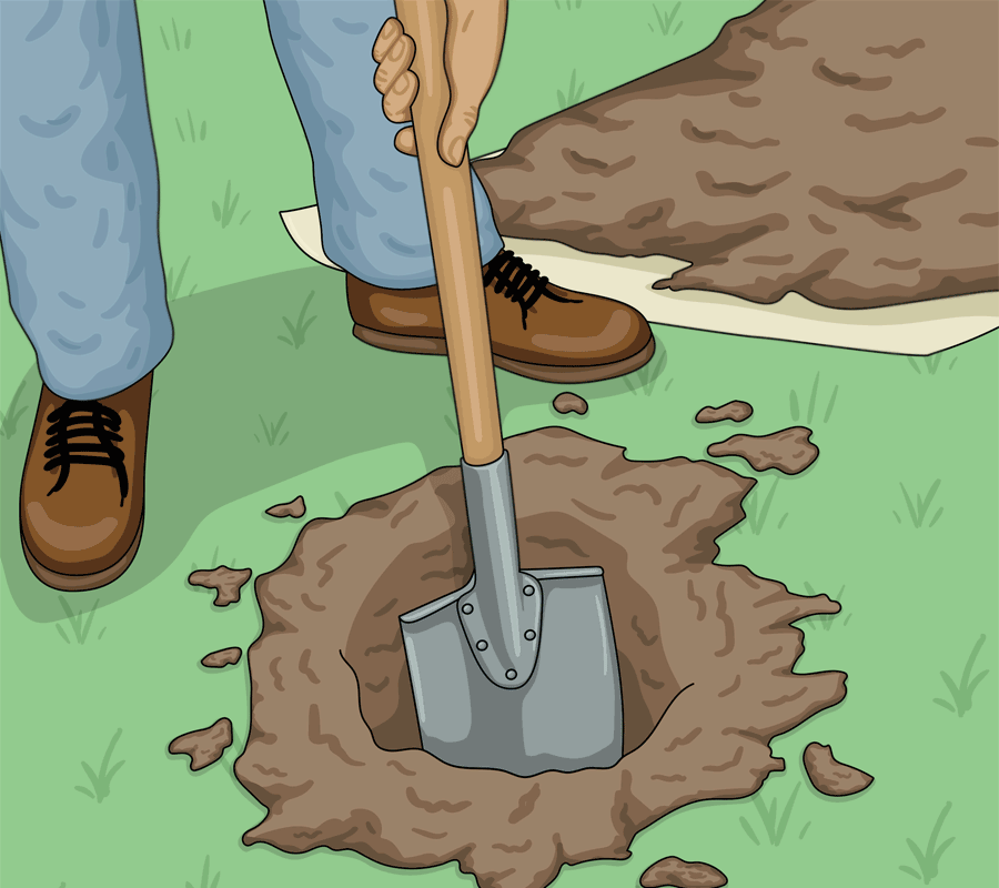 Steg 1. Använd en stickspade och gräv hål till samtliga stolpar.