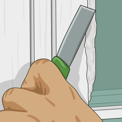 Kittar med fönsterkitt och kittkniv längs kittfalsen