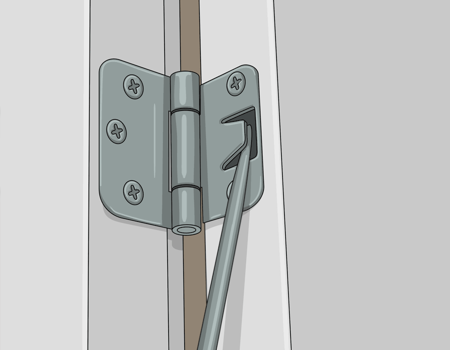 Steg 4. Med snap-in-gångjärn måste du lätta på låstungan med en skruvmejsel
