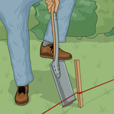 Använder stickspade för att gräva hål
